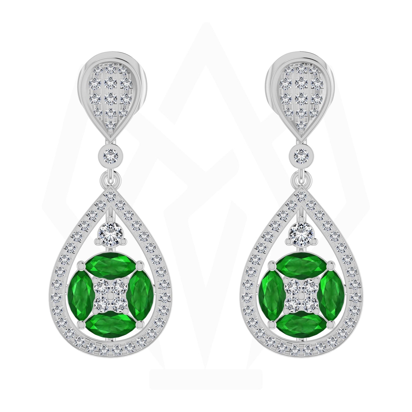 Emerald Elegance Marquise Diamond Drop Earrings