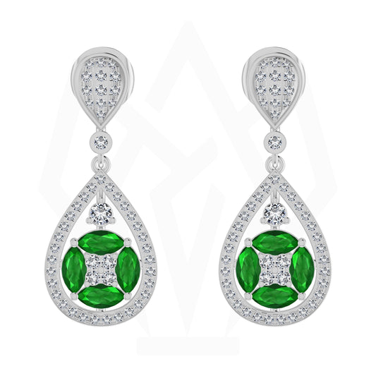 Emerald Elegance Marquise Diamond Drop Earrings