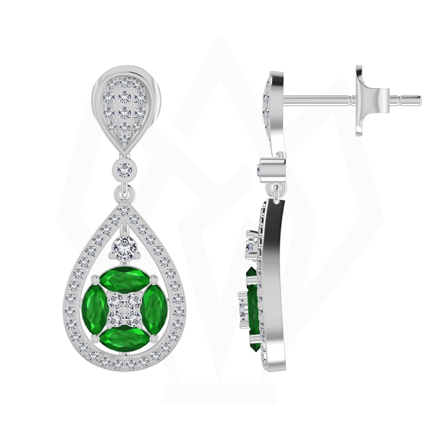 Emerald Elegance Marquise Diamond Drop Earrings