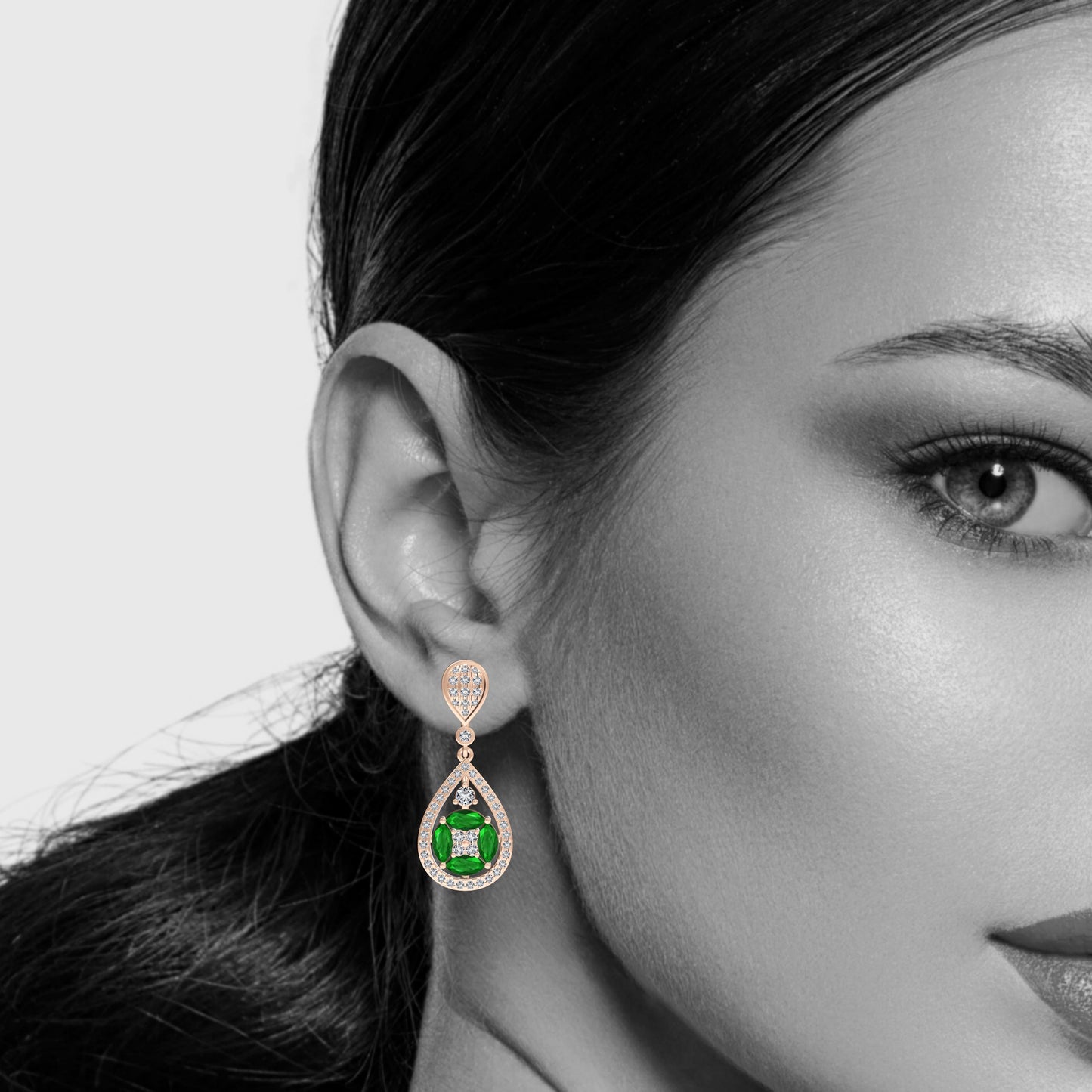 Emerald Elegance Marquise Diamond Drop Earrings