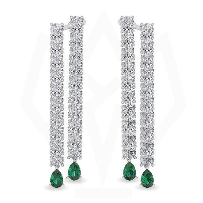 Tennis Drops Earring with Drop Cut Emerald Stone