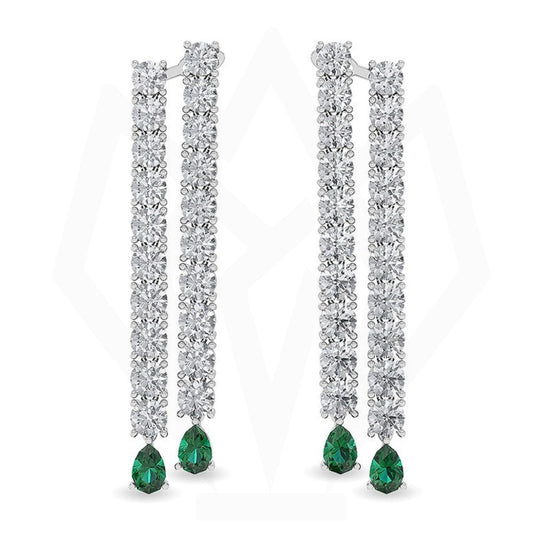 Tennis Drops Earring with Drop Cut Emerald Stone