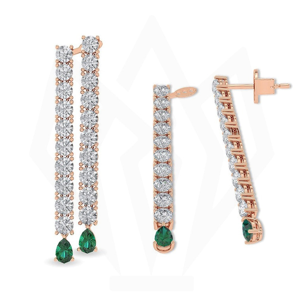 Tennis Drops Earring with Drop Cut Emerald Stone