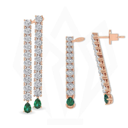 Tennis Drops Earring with Drop Cut Emerald Stone