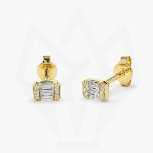 Baguette & Round Cut Diamond Stud Earrings