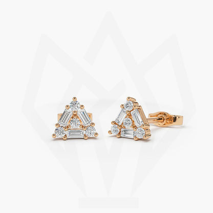 Round & Baguette Diamond Triangular Stud Earrings