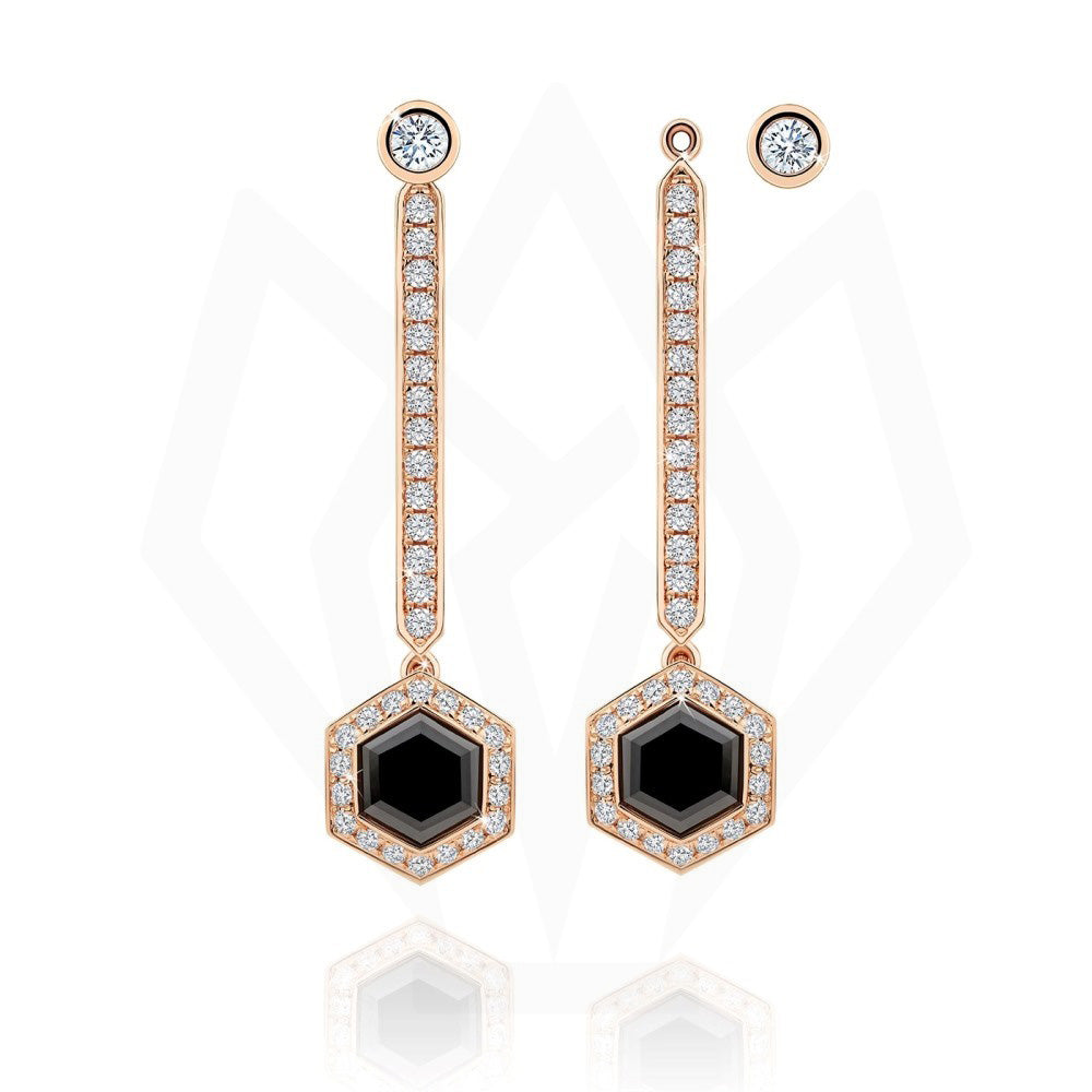 Hexagon Onyx Stone Diamond Drop Earrings