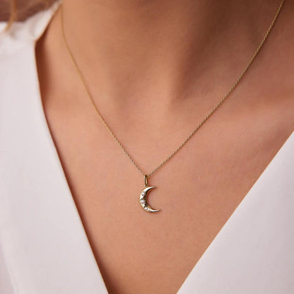 Moon Charm Diamond Pendant Necklace