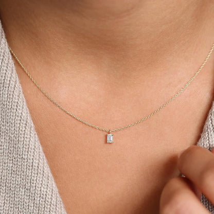 Solitaire Baguette Diamond Pendant Necklace