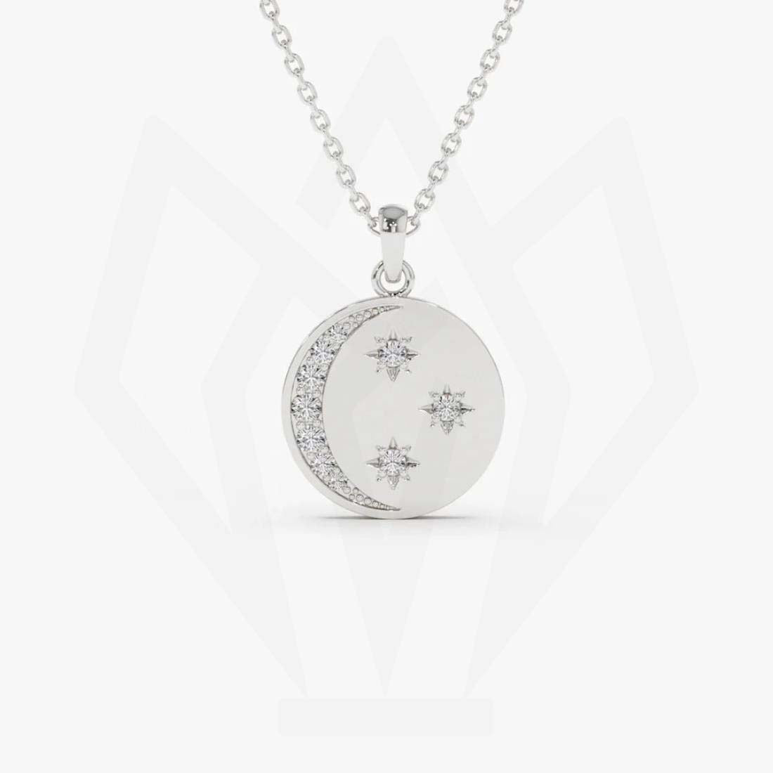 Crescent Moon & Star Diamond Pendant Necklace