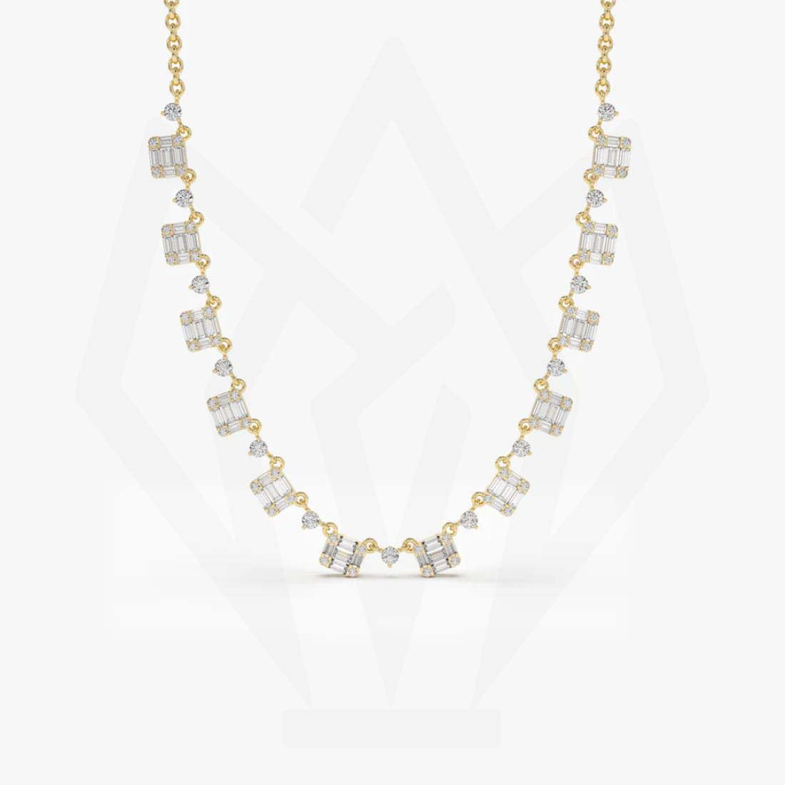 Round & Baguette Diamond Minimalist Necklace