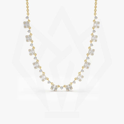 Round & Baguette Diamond Minimalist Necklace