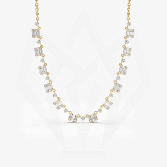 Round & Baguette Diamond Minimalist Necklace