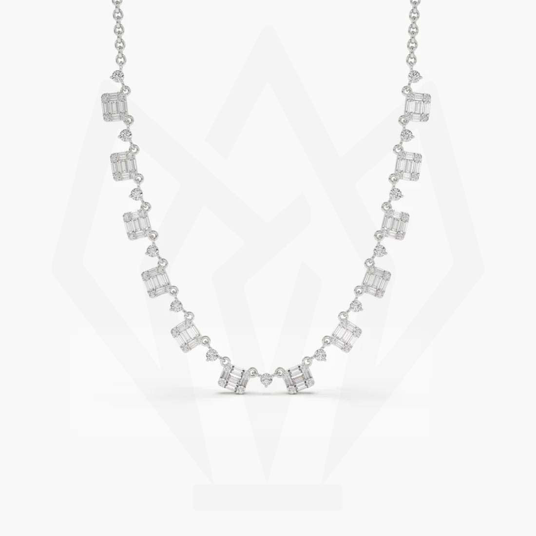 Round & Baguette Diamond Minimalist Necklace