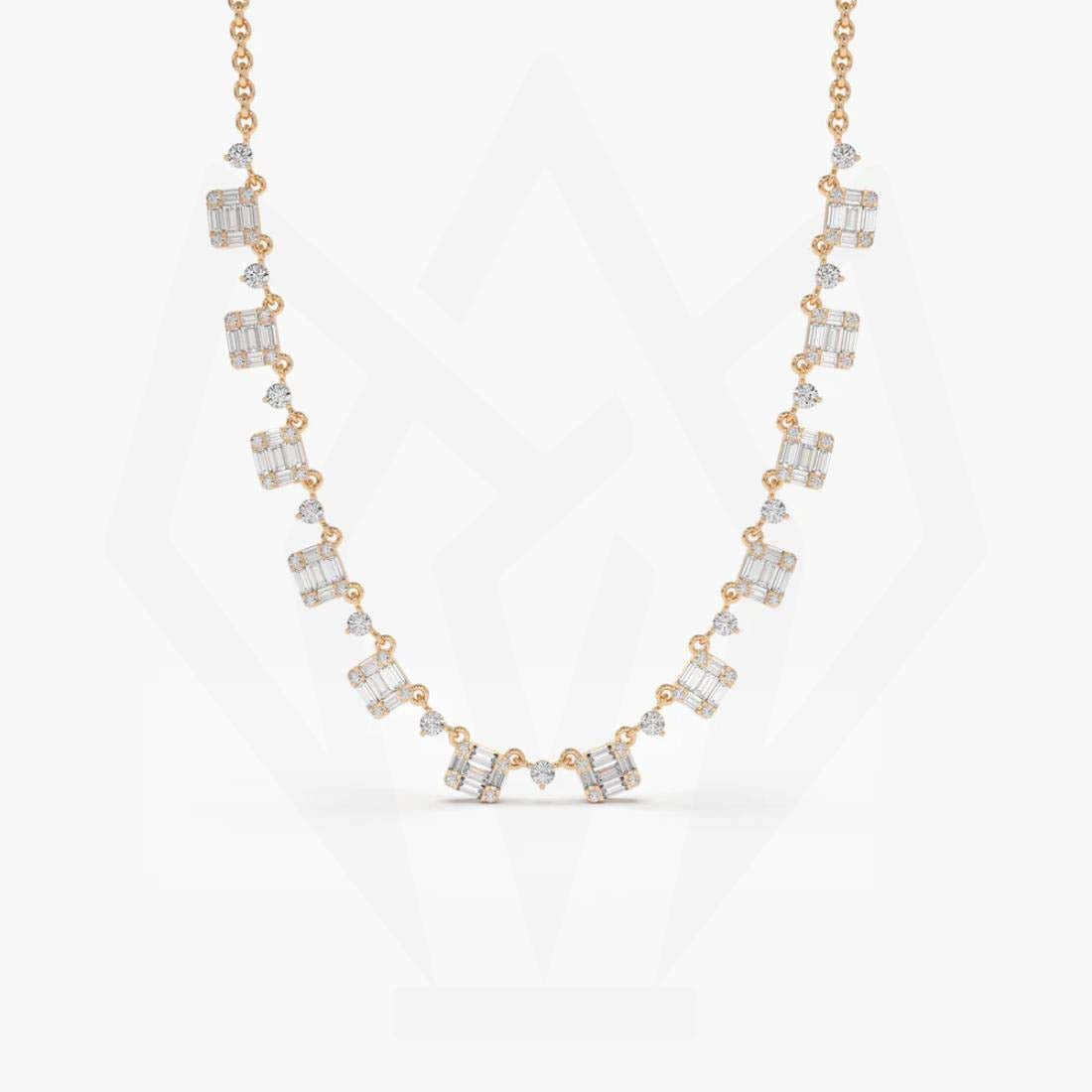 Round & Baguette Diamond Minimalist Necklace