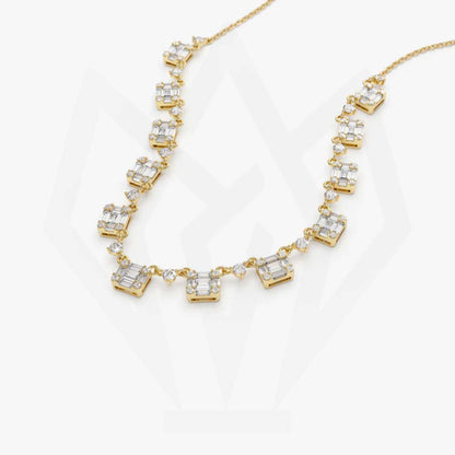 Round & Baguette Diamond Minimalist Necklace