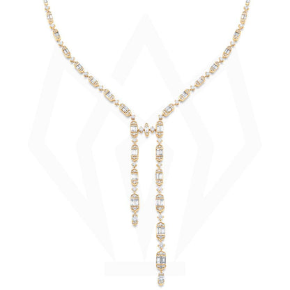 Round & Baguette Diamond Lariat Necklace