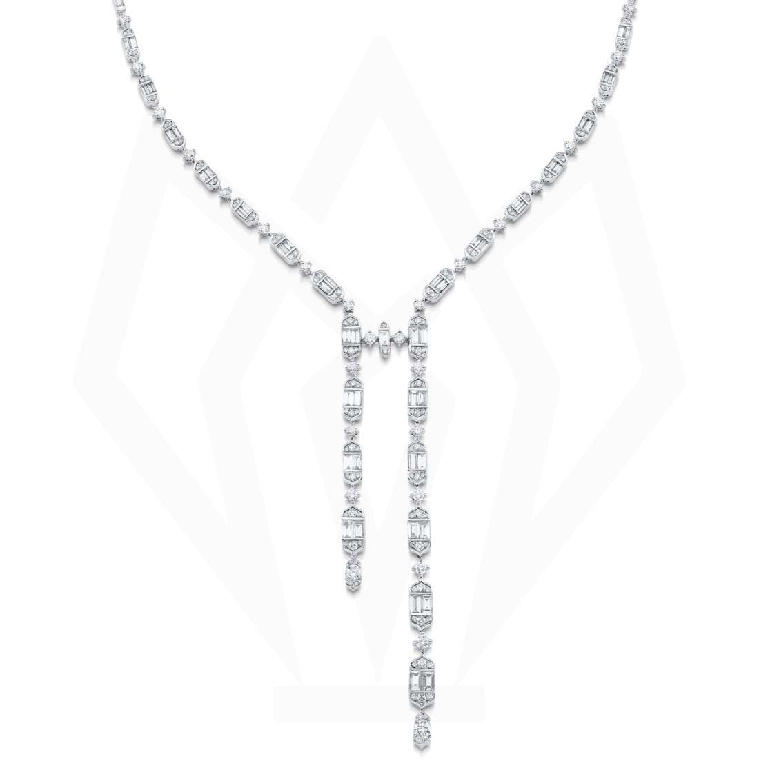 Round & Baguette Diamond Lariat Necklace