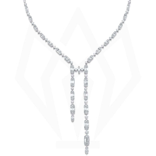 Round & Baguette Diamond Lariat Necklace